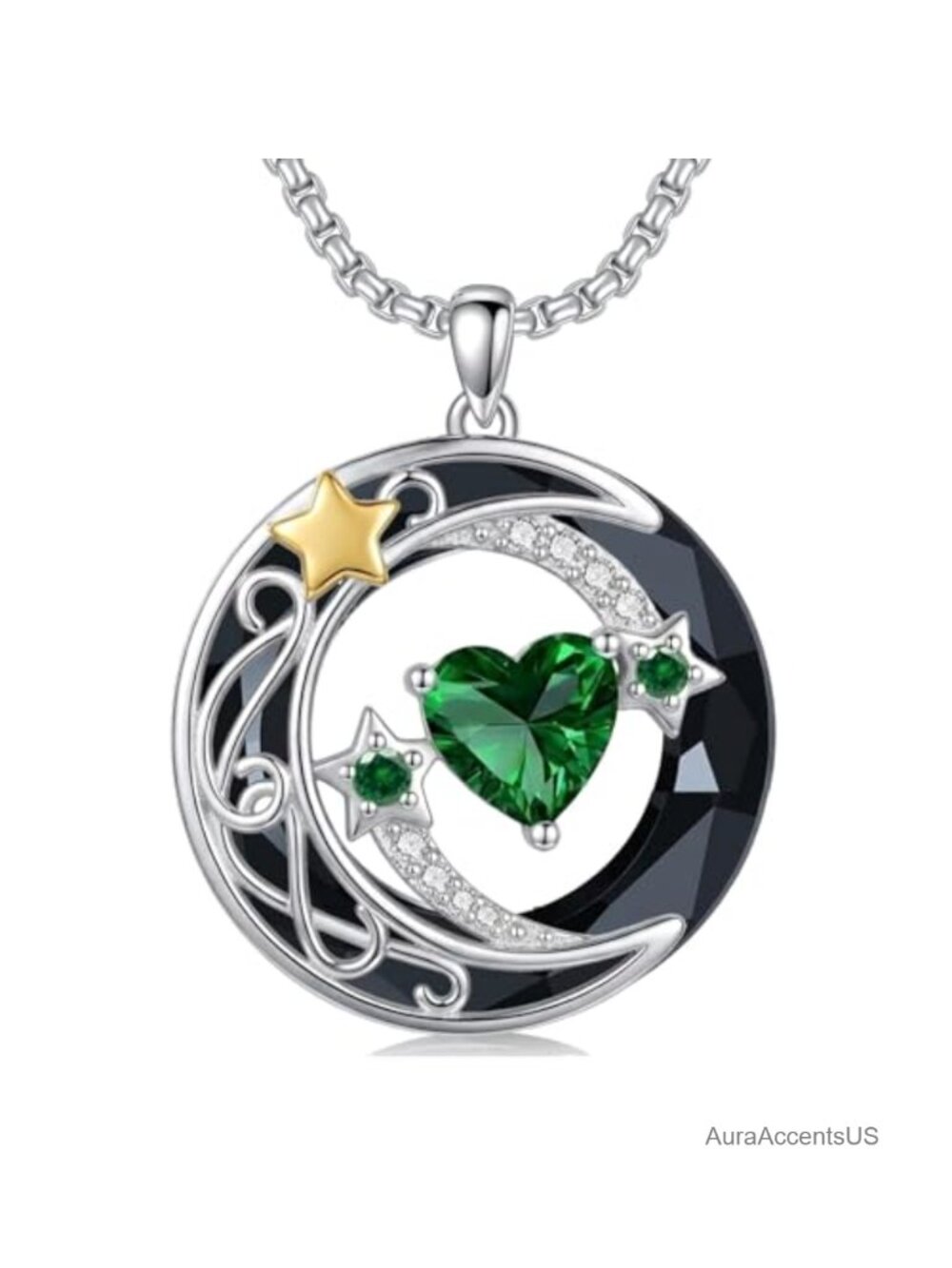 925 Sterling Silver Moon Star Birthstone Pendant Necklace Gothic Gift